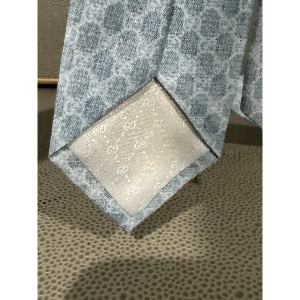 Gucci GG Pattern Tie Light Blue Made In Italy Cotton